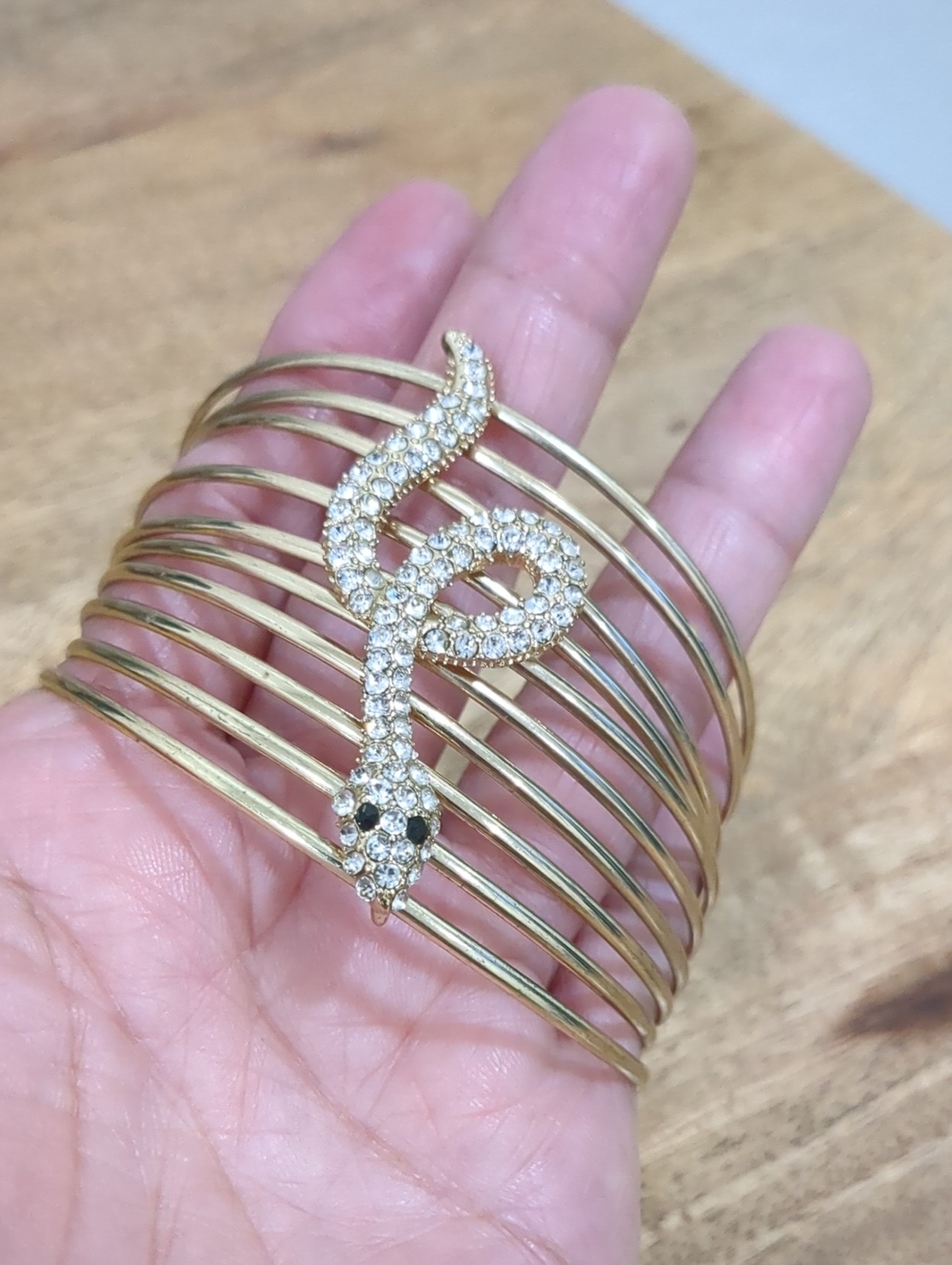 Gold Tone Snake Rhinestone Multi-Band Bangles Set